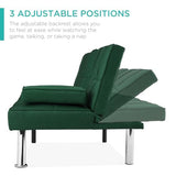 Best Choice Products Linen Modern Folding Futon, Reclining Sofa Bed for Apartment, Dorm w/Removable Armrests, 2 Cupholders - Dark Green Best Choice Products