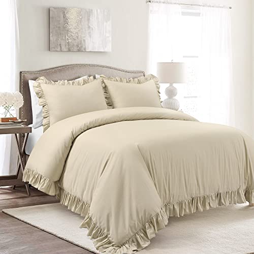 Lush Decor Reyna Ruffle Cotton Duvet Cover Set 3 Piece Set King, Pure White - King Size Bedding Set - White Duvet King- Ruffled Bedding - Coquette Decor Lush Decor