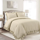 Lush Decor Reyna Ruffle Cotton Duvet Cover Set 3 Piece Set King, Pure White - King Size Bedding Set - White Duvet King- Ruffled Bedding - Coquette Decor Lush Decor