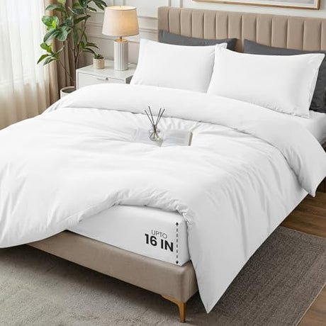 Utopia Bedding Duvet Cover Queen with Fitted Sheet (60x80) - 2 Pillow Case Standard - All Season Luxury Bed in a Bag with Zippered Duvet Cover - No Comforter (White) Utopia Bedding