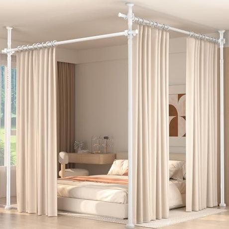 Room Divider for Room Separation,4-10ft(H) 28-140inch(W) Adjustable Temporary Privacy Wall Divider, Tension Curtain Rods No Drilling, Heavy Duty Partition Space Separator Freestanding,White Daurore paw