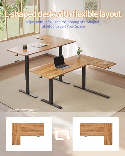 YIHAYO Reversiable L-Shaped Electric Standing Desk, 55 Inches Stand Up Corner Desk, Sit and Stand Up for Work Office Home, Ergonomic Rising Computer Table with Splice Board, Rustic Brown YIHAYO