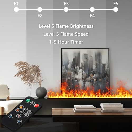 Water Vapor Fireplace Recessed Realistic Atomized Flame, Electric Fireplace with Manual Water Control and Remote Control,with 5ft Power Cord,Size: L31.5 x W7.87x H8.27 in Mexhom