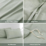 FOSSA Duvet Cover Set 100% Washed Cotton Linen Feel Super Soft Breathable Cozy 3 Pieces Bedding Sets Solid Sage Green King FOSSA