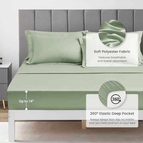 Love's cabin Twin Comforter Set Sage, 5 Pieces Twin Bed in a Bag, All Season Bedding Sets with 1 Comforter, 1 Flat Sheet, 1 Fitted Sheet, 1 Pillowcase and 1 Pillow Sham Love's cabin