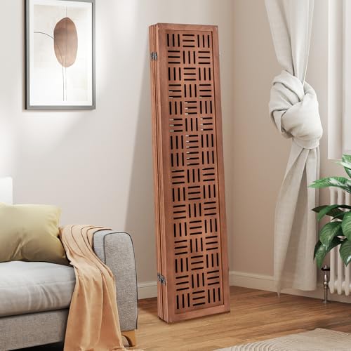 Giantex 6 Panels Room Divider - Folding Room Dividers with Carved Cutout Pattern & Solid Wood Frame, Fully Assembled, 5.5FT Antique Partition Privacy Screen Wall Divider for Room Separation, Brown Giantex