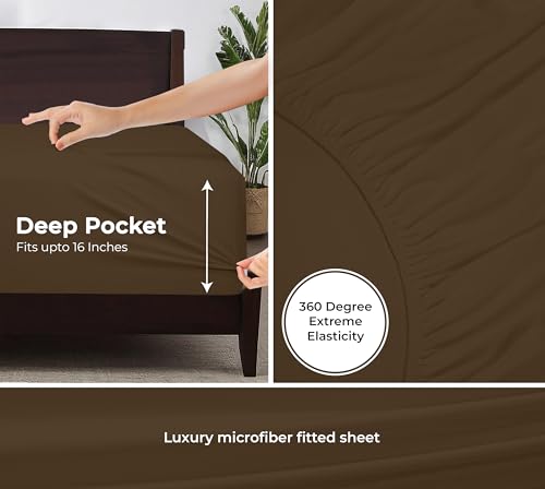 Royale Linens Fitted Sheet Twin - Ultra Soft 1800 Brushed Microfiber - Hotel Luxury Bottom Sheets - Wrinkle Free & Fade Resistant - Deep Pocket Fitted Sheet Only (Twin, Chocolate) ROYALE LINENS