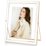 Axeman 8x10 Gold Floating Frame White Enamel Picture Frame with Metal Edge for 6x8, 5x7 up to 8x10 Photo Double Glass Floating Picture Frame for Desk Tabletop Shelf Vertical Display Axeman