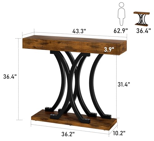 JUSTOGO 43.3" Console Table for Entryway, Industrial Sofa Table Entryway Table, Narrow Wood Accent Tables X-Shaped Metal Hallway Table for Living Room, Small Spaces, Entrance, Foyer, Rustic Brown JUSTOGO