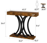 JUSTOGO 43.3" Console Table for Entryway, Industrial Sofa Table Entryway Table, Narrow Wood Accent Tables X-Shaped Metal Hallway Table for Living Room, Small Spaces, Entrance, Foyer, Rustic Brown JUSTOGO