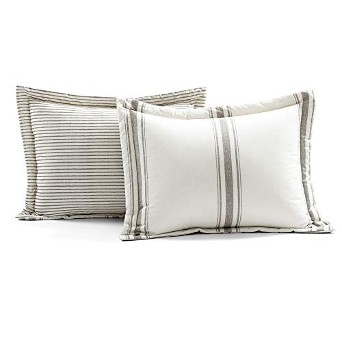 Lush Decor Stripe Reversible Cotton Comforter Set, Cozy Farmhouse Bedding Set, Full/Queen, Gray, 3 Piece Set Lush Decor