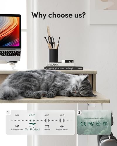 FEZIBO L Shaped Electric Standing Desk, 63 x 48inch Large with Drawers | Reversible Tabletop, 2 Memory Height Settings | Home Office & Gaming Height-Adjustable Table, Light Walnut （2 Packages） FEZIBO