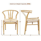 Yaheetech Weave Dining Chairs Weave Arm Chairs Set of 4 Mid-Century Modern Chair Dining Room Chairs Metal Frame Accent Chair Rattan Dining Chairs Weave Hemp Seat, Wood Color Yaheetech