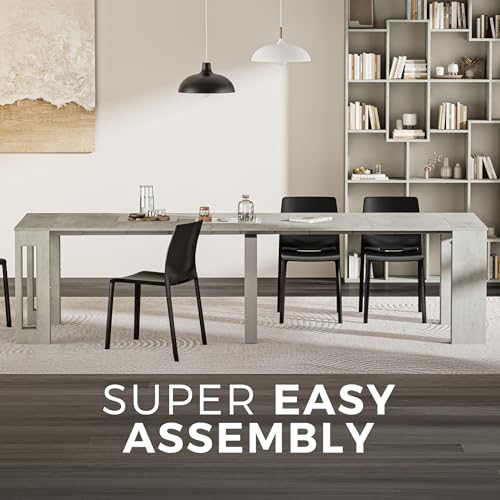 Mobili Fiver, Easy, Extendable Console Table with Extension Leaves Holder, 17.7(120.1) x35.4 in, Concrete Effect, Grey, Made in Italy Mobili Fiver