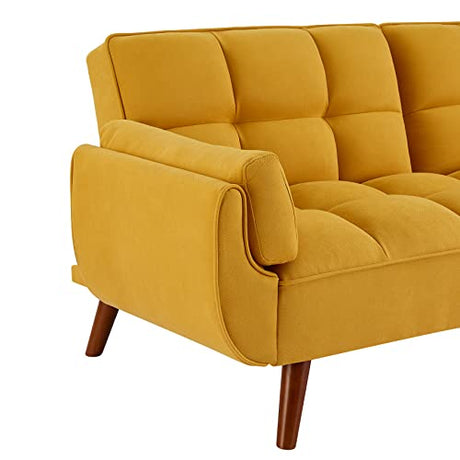 Betoko Convertible Futon Sofa Bed Sleeper Twin Size, Modern Reclining Linen Split Back Sofa Couch with Pillow Top Arm for Compact Living Room,Apartment (Yellow) Betoko