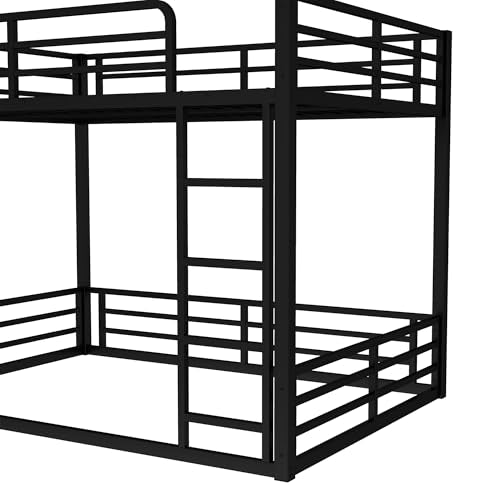 Full Over Full Bunk Bed Frame with Noise Reduced Design, Heavy Buty Floor Bunk Bed with Build in Ladder for Kids, Teens, No Box Spring Needed, Not Include Mattress Bellemave