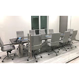 Thaweesuk Shop New Gray Finishes 12 ft Modern Executive Boat Shaped Wood Conference Table Dual Post Metal Legs Grommets Racetrack Silver 2 Power Data Modules Boardroom Room Meeting Business Furniture Generic