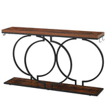 UPHYB 55'' Narrow Console Table, Industrial Entryway Table with Storage Shelves, O-Shaped Circle Metal Frame, Wood Accent Tables for Living Room, Hallway, Foyer, Entrance, Rustic Brown UPHYB