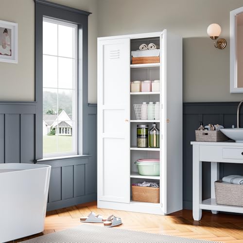 AFAIF Metal Storage Cabinet, 71'' Tall Storage Cabinet with 2 Doors and 5 Adjustable Shelves, Modern Pantry Cabinet for Kitchen, Living Room, Dining Room, Bathroom, White AFAIF