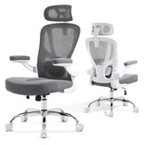 shipborne Office Chair Ergonomic Office Chair with Lumbar Support, Head Support, Rocking Function, FILP-up Armrests, Mesh High Back Chair Home Office Desk Chair, Suitable for Home, Office, Grey shipborne