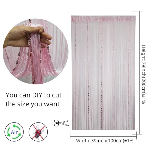 ave split 100cmX200cm Decorative Door String Curtain Beads Wall Panel Fringe Window Room Divider Blind for Wedding Coffee House Restaurant Parts Door Divider Beads Tassel Screen Decoration (pink25) ave split