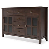 SIMPLIHOME Artisan Solid Pine Wood 54 inch Contemporary Sideboard Buffet Credenza in Dark Chestnut Brown features 2 Doors, 6 Drawers and 2 Cabinets SIMPLIHOME