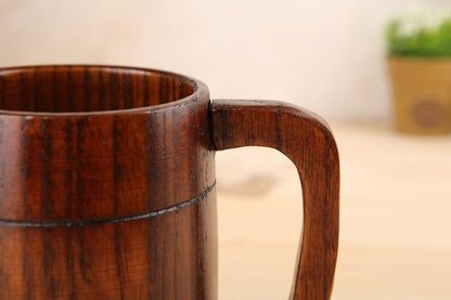 CTIGERS Vintage Wooden Beer Mugs Elegant Wood Coffee Cups with Handle 12 oz - WoodArtSupply