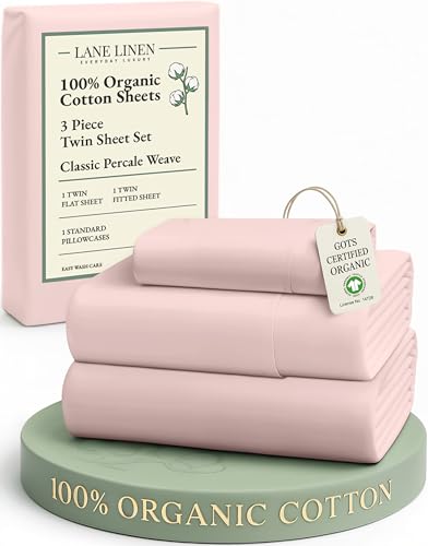 LANE LINEN Eco Friendly 100% Organic Cotton Twin Sheet Set, Hotel Quality Premium Bedding Sheets & Pillowcases Set Twin Size, Soft & Comfy Percale Sheets, Machine Wash Bed Sheets- Sepia Rose LANE LINEN