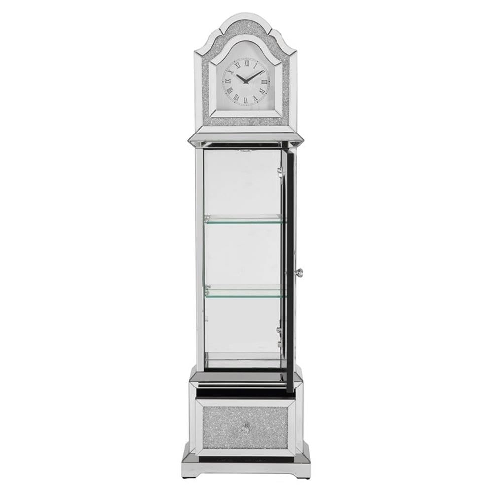 Acme Noralie Wood Frame Grandfather Clock with LED in Mirrored and Faux Diamonds Acme