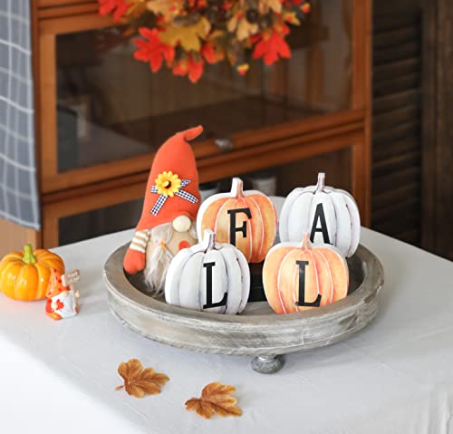NEWLIGHTURE Fall Pumpkin Decor, 4pcs Wood Sign Pumpkin Block Set Farmhouse Fall Table Décor for Home Office Thanksgiving Tiered Tray Decor NEWLIGHTURE