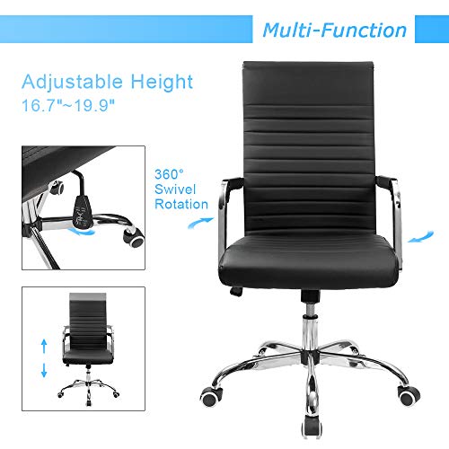 Furmax Ribbed Office Desk Chair Mid-Back PU Leather Executive Conference Task Chair Adjustable Swivel Chair with Arms (Black) Furmax
