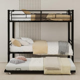 IHUESHO Triple Bunk Bed with Trundle, 400lb Heavy Duty Metal Twin Over Twin Bunkbed, 13.19" Extra High Guardrail, 3-in-1 Convertible to 3 Separate Beds, Kids Teens Adults, No Box Spring (Black) IHUESHO