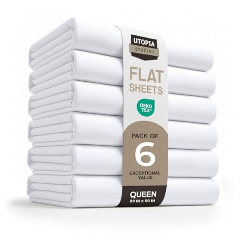 Utopia Bedding Flat Sheets - Pack of 6 - Soft Brushed Microfiber Fabric - Shrinkage & Fade Resistant Top Sheets - Easy Care (Queen, White) Utopia Bedding