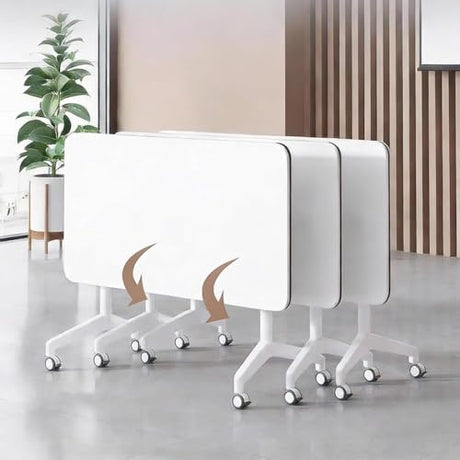 OOFAYBILL 8 Pack Folding Conference Table with Wheels & Flip Top - Business Mobile Meeting Table for Office, Training Seminar, Home Use -Space Saving Design, Easy Folding Classroom Table﻿ OOFAYBILL