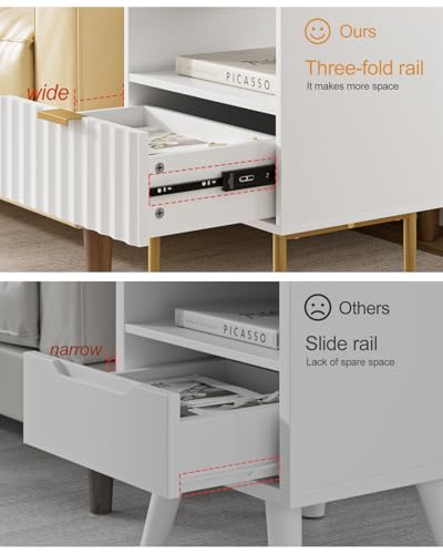 AEPOALUA Night Stand,Modern Bedside Table with Drawer and Shelf,White Night Stand with Gold Frame,Small Side Table for Bedroom,Living Room AEPOALUA