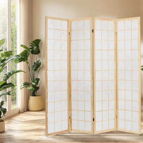 ZFFURN 4 Panel Room Divider, 5.6Ft Japanese Shoji Style Folding Privacy Screen, Decorative Room Divider Panel, Portable Freestanding Room Partition for Home, Office, Bedroom (White) ZFFURN
