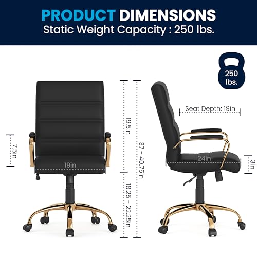Flash Furniture Whitney Mid-Back Swivel LeatherSoft Desk Chair with Wheels, Padded Seat and Armrests, Adjustable Height Padded Office Chair, Black Flash Furniture