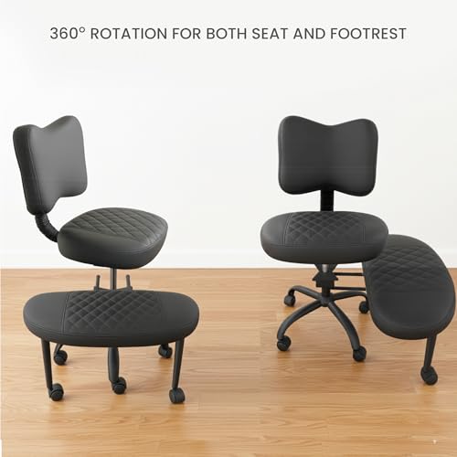Cross Legged Office Chair Meditation ADHD Yoga Chair for Adults with Ergonomic Back Support Cushioned Seat and Leg Rest for Criss Cross Sitting Kneeling Fidgeting Height Adjustable 360° Swivel boldworks