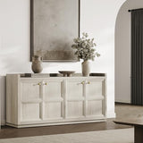 SICOTAS 4-Door Buffet Cabinet for Living Room - 61.7" Extra Long Sideboard with Storage & Adjustable Shelves Modern Credenza Accent Coffee Bar Storage Cabinet for Kitchen, Hallway, White Oak, 1 PCS SICOTAS