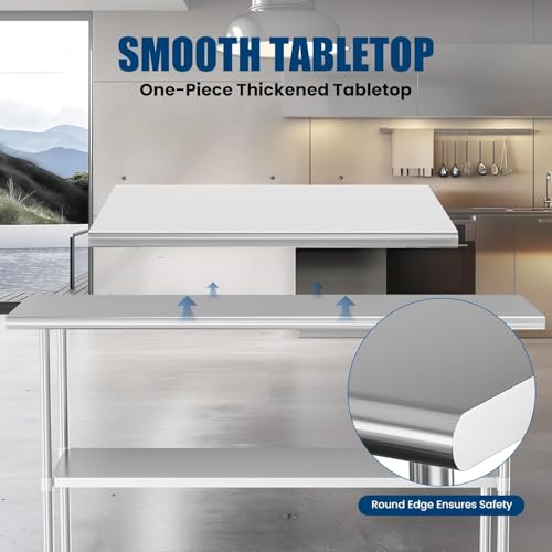 Chingoo Stainless Steel Table 30 x 60 Inches Metal Prep Table with Adjustable Undershelf for Commercial Kitchen & Outdoor Use Chingoo