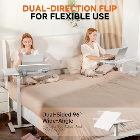 COMHOMA Tiltable Mobile Small Standing Desk, Pneumatic Adjustable Height Overbed Bedside Table with Wheels, Sit Stand Portable Rolling Laptop Desk Computer Workstations, White COMHOMA