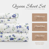 Linen Market 4 Piece Queen Sheet Set - Breathable, Double-Brushed Patterned Cooling Sheets – Oeko-TEX Certified Ultra Soft & Wrinkle-Free 16" Deep-Pocket Queen Sheets - Easy Care Blossoms Light Blue Linen Market
