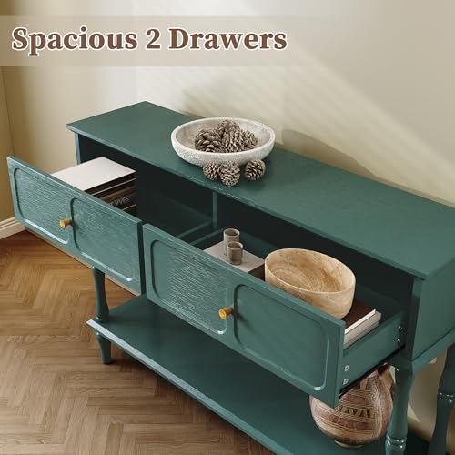 ARTPOWER Mid-Century Console Table for Entryway with 2 Drawers, Green Entryway Table with Storage Cabinets and Open Shelf, Narrow Long Couch Table Behind Sofa for Living Room, Foyer, Hallway ARTPOWER