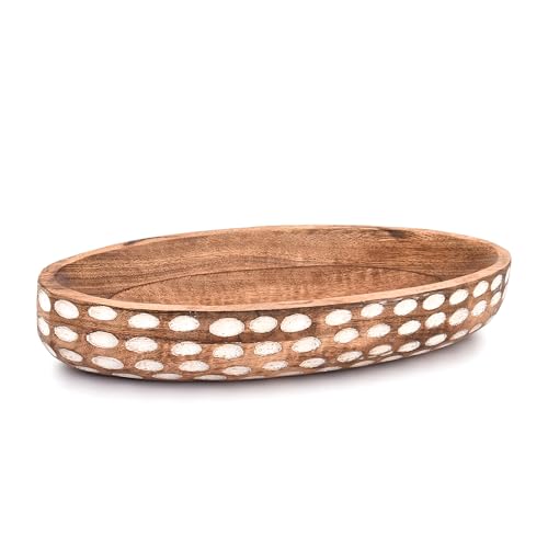 NIRMAN Mango Wood Decorative Bowl for Table Centerpiece Dining Living Room Home Kitchen Décor (14" x 6" x 2.3") - WoodArtSupply