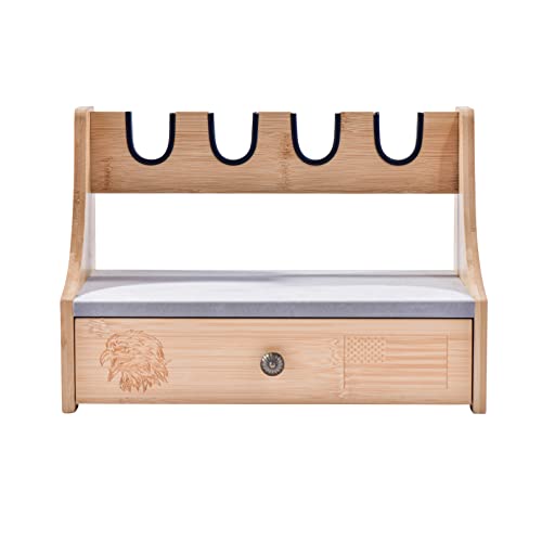 Pistol Rack with Drawer,4-Slot Luxury solid wood bamboo Handgun Display Holder Stand, Upgraded felt cloth to prevent abrasion - WoodArtSupply