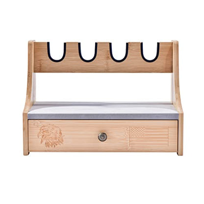 Pistol Rack with Drawer,4-Slot Luxury solid wood bamboo Handgun Display Holder Stand, Upgraded felt cloth to prevent abrasion - WoodArtSupply