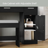 usikey Makeup Vanity with Lights, Vanity Desk, Makeup Vanity Table with 3 Drawers, 2 Cabinets & Long Storage Shelf, 10 Led Lights, Dressing Vanity Table with Stool, for Women, Girls, Bedroom, Black usikey