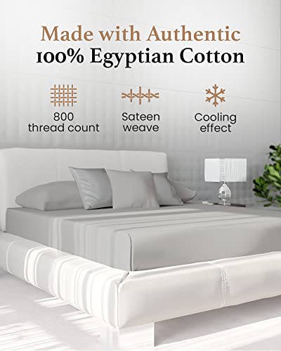 Good Sleep Bedding California King Fitted Sheets Only, 800 TC Cal King Sheets Deep Pocket Fitted, 100% Egyptian Cotton Single Fitted Sheet, Soft 16" Deep Pocket Fitted Sheet, Light Grey Fitted Sheet Good Sleep Bedding
