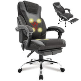 Massage Office Chair with Foot Rest,6-Point Vibration & Heat Reclining Computer Chair,Big and Tall Fabric Office Chair for Heavy People,Ergonomic Executive Desk Chair,Thick Cushion,High Back,BlackGrey Sofetura