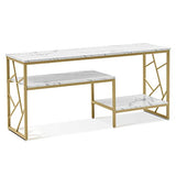 ivinta Narrow Console Table, White Entryway Table with Storage Shelf, Faux Marble Top Sofa Table with Gold Metal Frame, Modern Hallway Couch Table for Small Spaces, 6026 ivinta